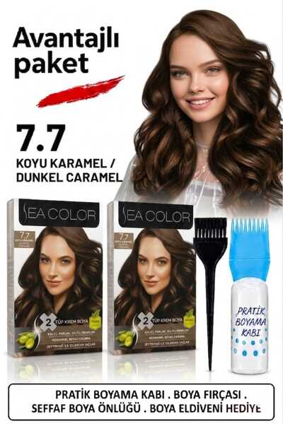 Sea Color Set Saç Boyası7.7 Koyu Karamel 2 Li 2 Kutu+Pratik Boya Kabı