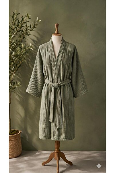 TekStilize Muslin Bathrobe 100% Cotton Belted Pocketless Women's Men's Kimono...