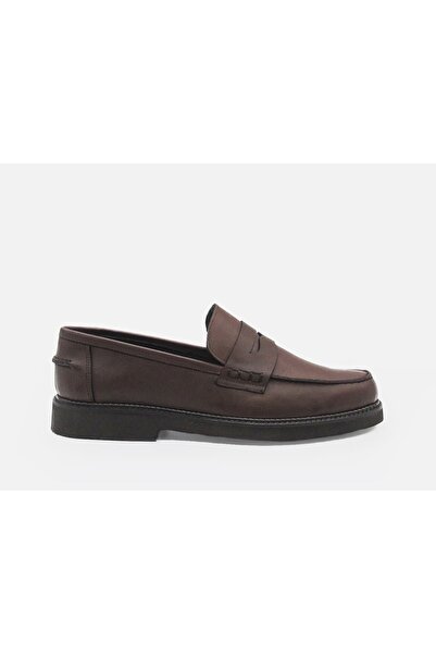 4014-10 Kadın Loafer Deri Ayakkabı Kahve