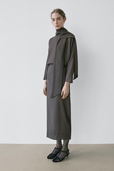 Massimo Dutti Bağcıklı dökümlü bluz - STUDIO