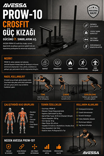 AVESSA PROW-10 Crosfit Güç Kızağı - Yüksek Mukavemetli Çelik Gövde - Olimpik ...
