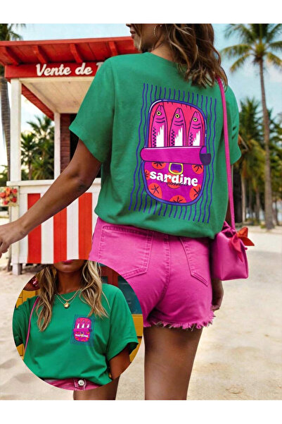 OVER HEAD Women's Sardine Printed Oversized T-Shirt