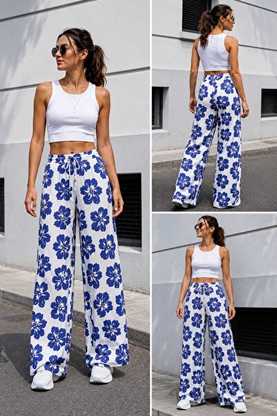 ECK MODA Women's New Season Elastic Waist Loose Fit Linen Trousers
