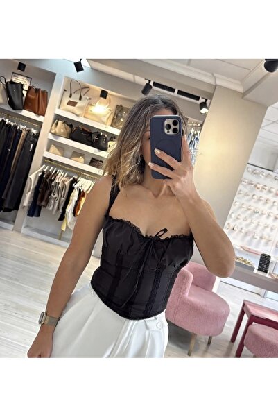 tugbayilmazbutik Siyah Korseli Crop Büstiyer