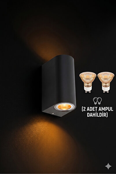 ECONA AMBER Ledli Siyah Kasa Çift Yönlü Dekoratif Aplik Bahçe Balkon Salon Te...