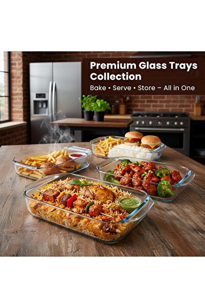 3Diamonds Glass Baking Dish Set of 4 (0.8L, 1.6L, 2.0L, 2.6L) for Cooking, Ba...