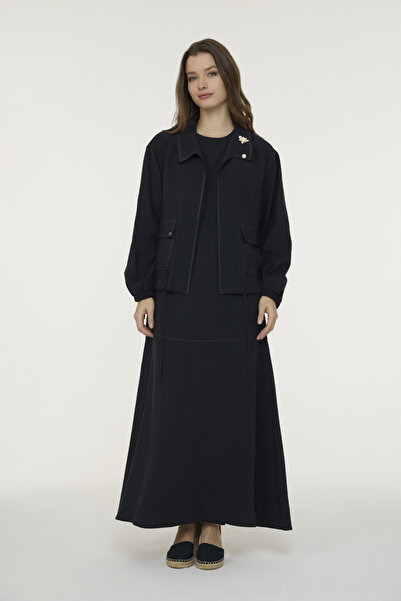 Zühre Brooch Detailed Jacket Dress Black Suit 1957