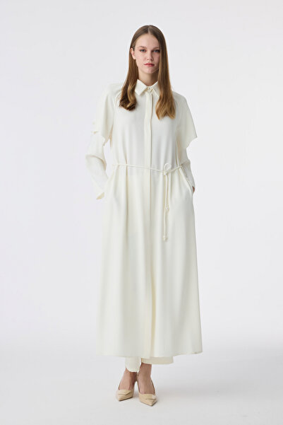 Zühre Shirt with Collar and Belt in Ecru Giy Çık 0002