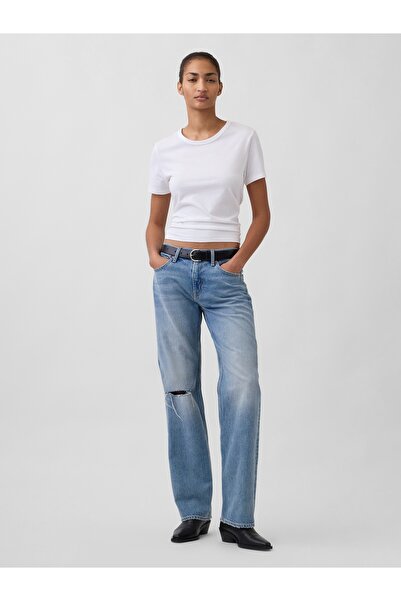 GAP Kadın Açık Mavi Mid Rise Rigid Relaxed Straight Jean Pantolon