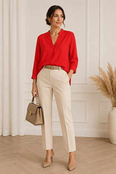Diva Exclusive Fashion Elegant red women's blouse made of viscose and linen w...