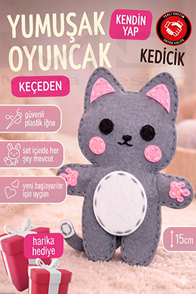 Mega Design Kendin Yap Kedi Figürlü Keçe Dikiş Seti - Eğitici Çocuk El İşi Ak...