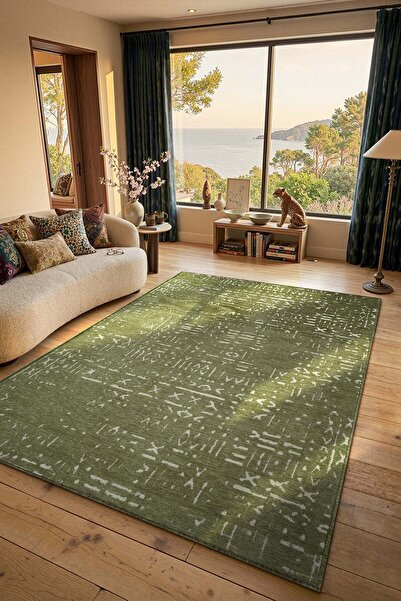Cotto Home Mikasa MKS01Y Yeşil Dekoratif Şönil Kilim İskandinav Desen Yıkanab...