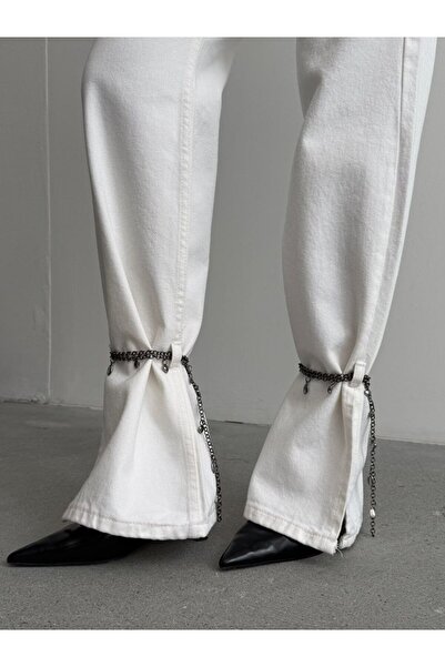DENİKK TREND ÖZEL TASARIM ZİNCİR PAÇA DETAY WİDE LEG BAGGY DENİM JEAN KOT PAN...