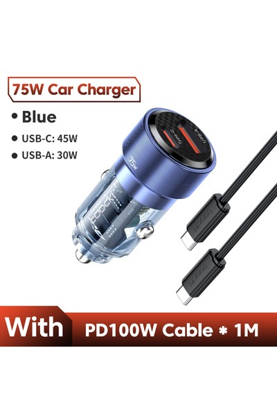 Choice toocki Blue with cable Toocki 75W USB C Car Charger QC 4.0 PD 3.0 Fast...