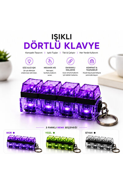 MİNDO Işıklı Dörtlü Mini Klavye Anahtarlık
