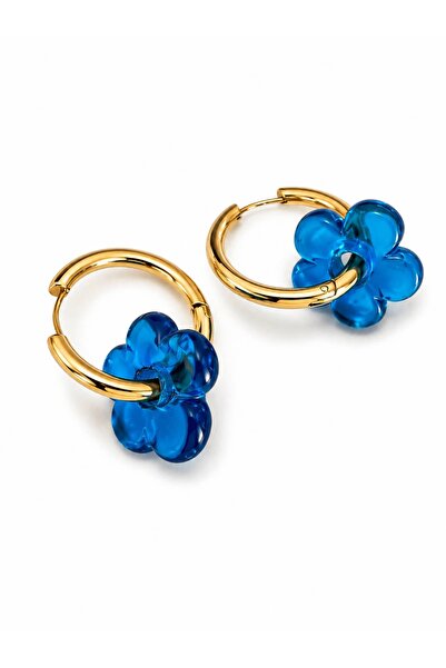 CHARMLUCKY Glass Flower Steel Hoop Earrings