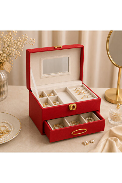 hediyeconcepti Luxury Mirrored Jewelry Box Organizer with Drawers Jewellery S...
