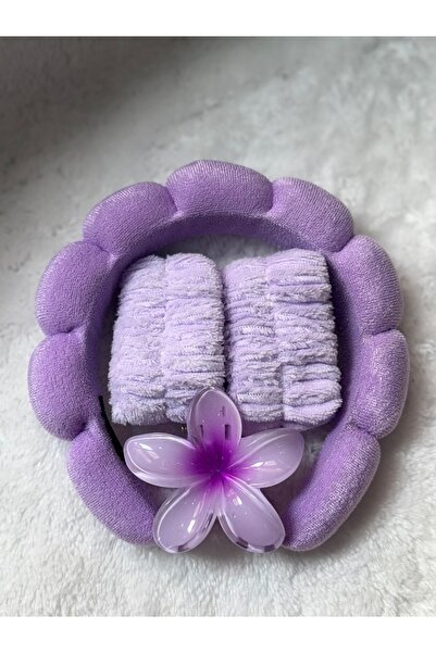 ADAA GIFT Kadın Pofuduk Taçlı Peluş Bileklikli Lotus Tokalı Yüz Yıkama Seti -...