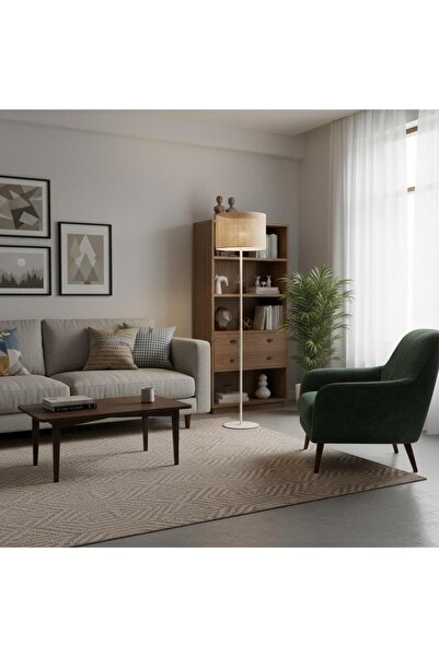 Elizim Home Lighting Canty Hasır Görünümlü Beyaz Şapkalı Lambader