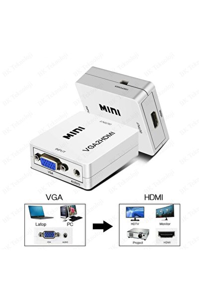 Rabelix Online Marketing Vga To Hdmi Çevirici Dönüştürücü Adaptör Ses Destekl...