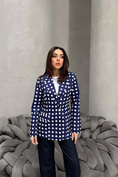 ozelia Navy Blue Polka Dot Blazer Jacket