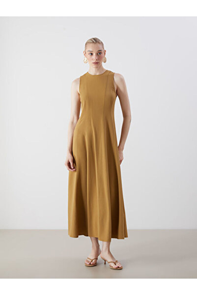 LC Waikiki Crew Neck A-Line Linen Blend Dress