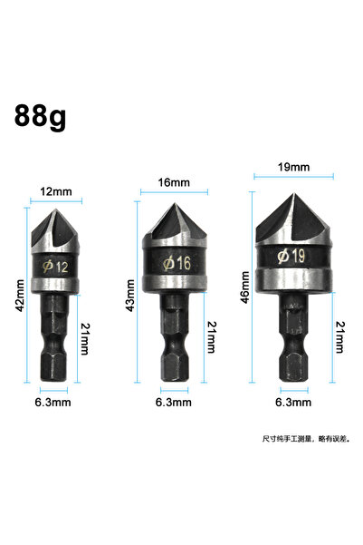 Choice 3PC black chamferer Hexagonal 3PC Hexagonal Shank 90 Degree Black Five...