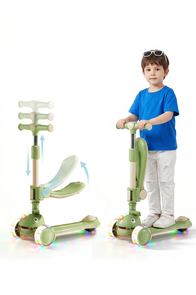 KidLe Kids Kick Scooter 2 in 1, with Adjustable Seat and Easy Foldable, for C...