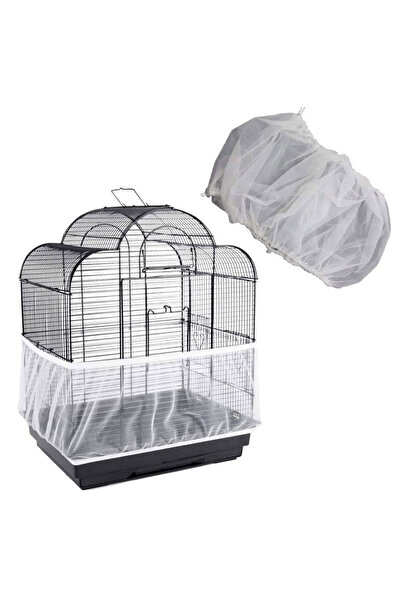 choice2 M White Mesh Bird Cage Cover Shell Skirt Net Easy Cleaning Catcher Gu...