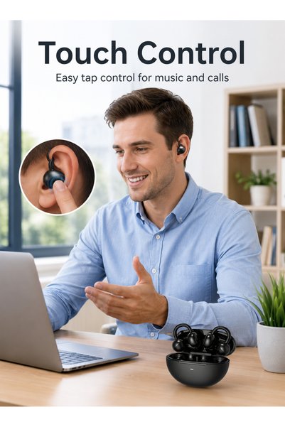 Starfire Open Ear Wireless Earbuds with Ear Hooks, Touch Control, Dual Channel Bluetooth Earphones, 10m Range, IPX4 Splash Resistant, 400mAh Charging Case for Sports, Calls & Travel