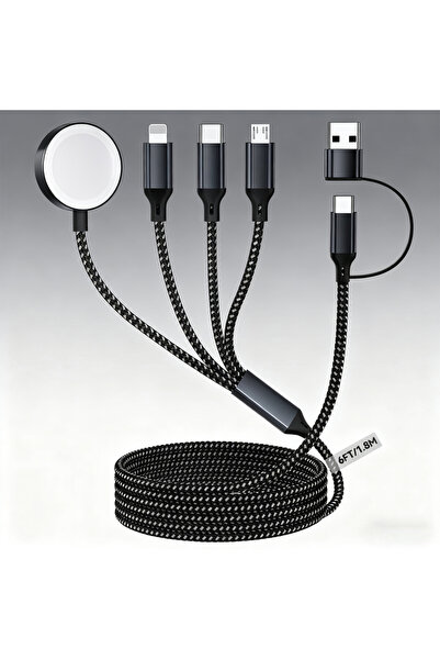 Choice3 كابل شحن للساعة والهاتف بطول 1.8 متر (أسود) 4 في 2، لشاحن الساعة USB ...