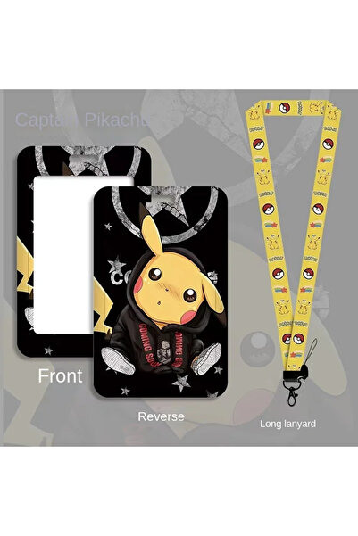 Choice1 Bandai Pikachu Black Kawaii Pokemon Pikachu Lanyard Card Holders Squi...