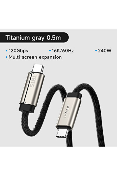 Choice كابل هاجيبيس TBT5 رمادي تيتانيوم 0.5 متر، كابل USB C فائق النعومة، نطا...