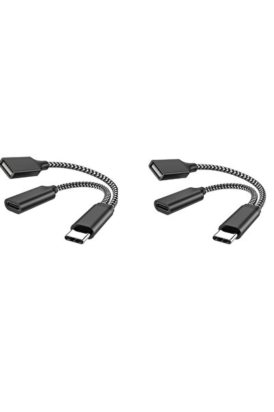 choice2 كابل USB C OTG أسود آخر (قطعتان) محول هاتف 2 في 1 من النوع C إلى USB ...