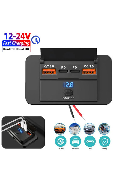 Choice شاحن سيارة مزدوج بمنفذين USB مع مفتاح تشغيل، محول شحن بـ 2-4 منافذ، مأ...