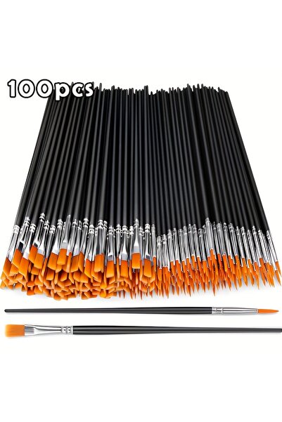 Choice 50pointed and 50flat 100pcs brushes of black nylon paintbrushes with f...