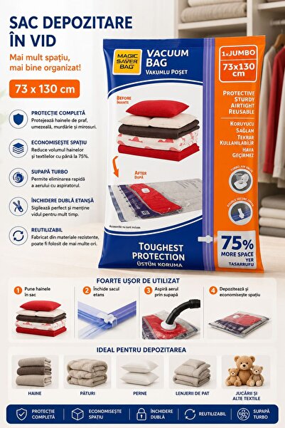 ALAS Sac de depozitare în vid Jumbo pentru haine și textile 73x130 cm