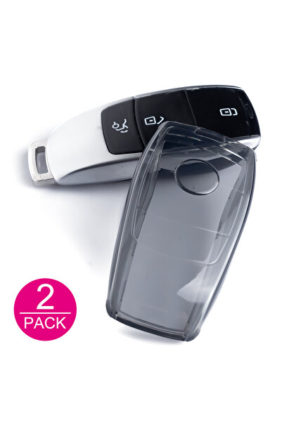 Choice 2x Key Case (Black) Slim Car Key Fob Case Cover Keychain For Mercedes-...
