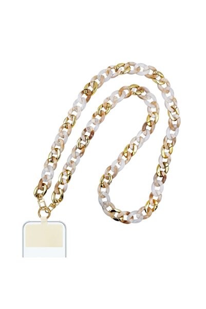 Sonique Κολιέ Λουράκι Golden Charm Ακρυλικό 120cm για Κινητό Μπεζ