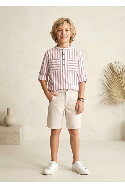 Ozmoz By Mukadder Özden 100% Cotton Red Striped Summer Boys' Shirt