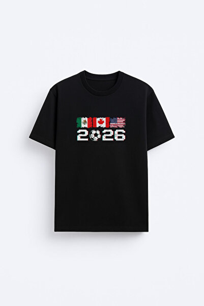 AYDESİGN 2026 World Cup Printed Cotton Fabric Black T-Shirt