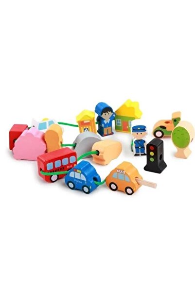 sallma Set educativ de snuruit orasul meu cu figurine din lemn pentru dezvolt...