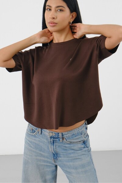 Shooter Sportswear Brown Women's Oversize Boxy T-Shirt Crew Neck Comfortable Fit T-Shirt