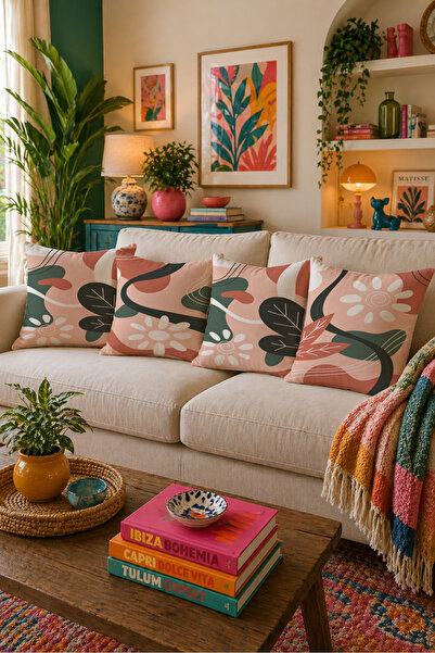 LadiesHome Modern Abstract Leaf Patterned 4-Piece Throw Pillow Cover 43X43 cm...