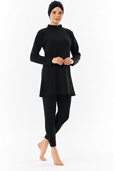 Tusebu Black Hijab Swimsuit Set, Includes Bonnet, Flexible Fabric, Comfortabl...