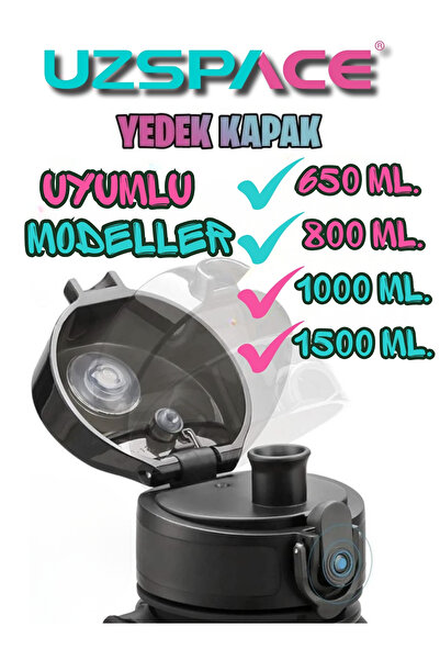 Uzspace Yedek Kapak Siyah - 650/800/1000/1500 ML Uyumlu Kilitli Suluk Kapak A...