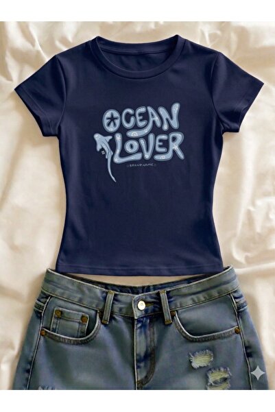 Vordevia تي شيرت قصير الأكمام من الليكرا مطبوع عليه Ocean Lover ذو قصة ضيقة و...