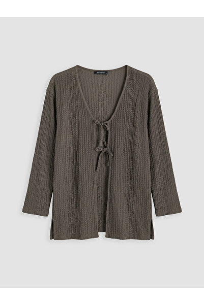 LC Waikiki Nevavm Textured Women's Cardigan with V-Neck and Tie, with a Diffe...