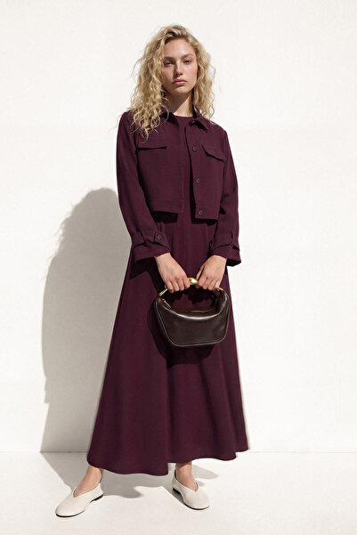 Hooopstore Modern Jacketed Burgundy Gilet Dress