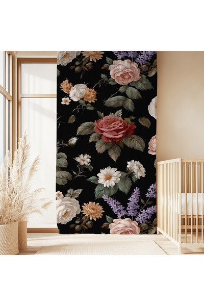 Hanna Home Siyah Kahverengi Pembe Floral Desenli Kadife Görünümlü Salon Fon P...